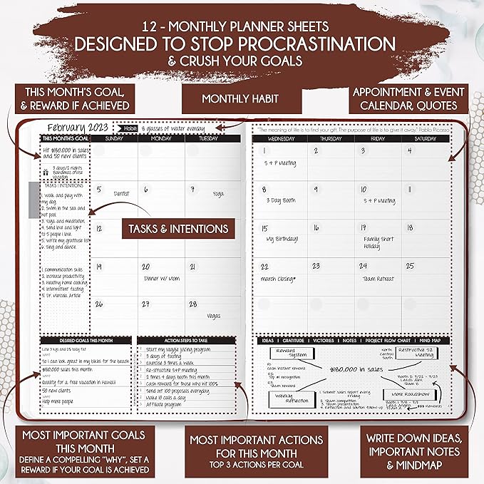 Life Mastery Planner - A 12 Month Journey to Crush Your Goals, Increase Productivity, Passion, Success & Happiness - Weekly & Monthly Life Planner, Habit-Tracker, Gratitude Journal & Organizer
