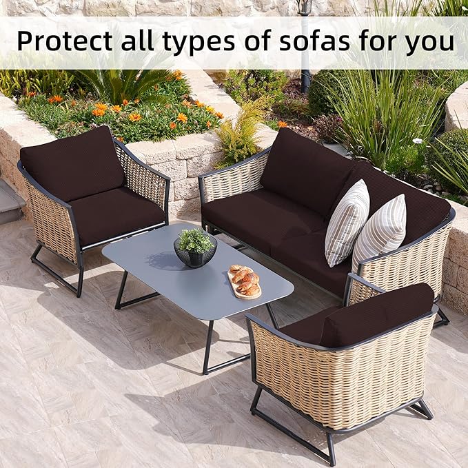 8Pcs Stretch Patio Cushion Covers,Outdoor Couch Covers Replacement,Outdoor Couch & Sofa Slipcovers,for Patio Furniture Cushion Covers,Washable Reusable Furniture Protector (Coffee,Cover Only)