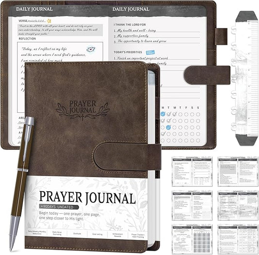 Ospelelf Brown Christian Daily Prayer Journal for Men, Faux Leather Gratitude Journal Planner, Undated 3 Month Bible Notebooks for Note Taking