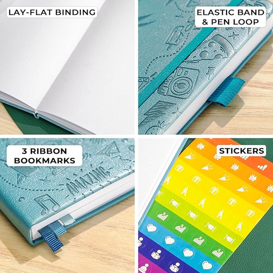 Clever Fox Dotted Journal 2.0 – Compact Planning and Sketching Dot Grid Notebook 120 GSM Thick, No-Bleed Paper – Planner with Pen Loop, Pocket, Ribbons, Stickers A5 - Aquamarine