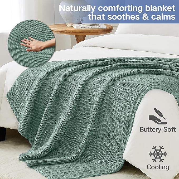 Guohaoi Knitted Weighted Blanket for Adults (Haze Green 60"x80" 12lbs) No Beads Cooling Throw Blanket for Hot Sleepers, Home Decor Breathable Chunky Knit Heavy Blanket Use on Queen/King Size Bed