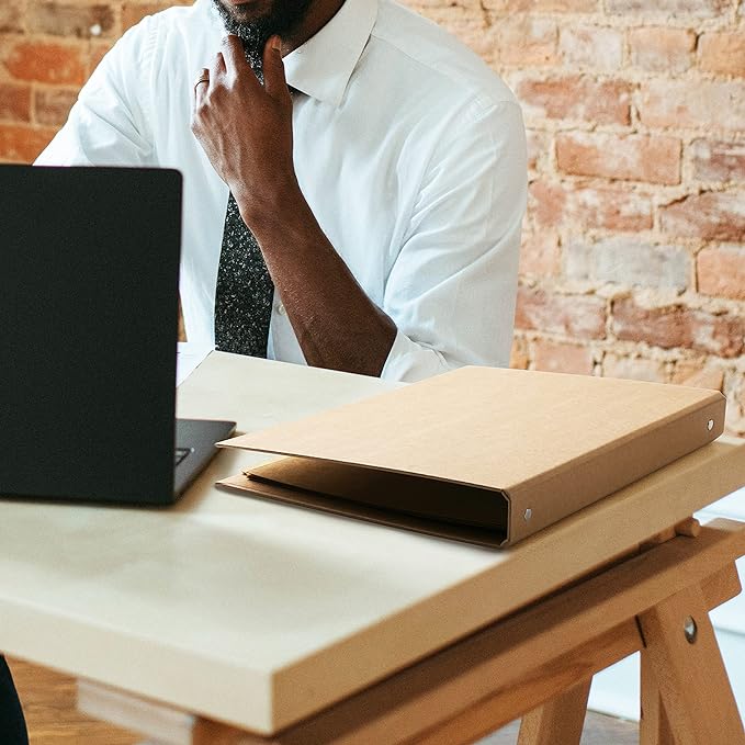 Natural Recycled Kraft Binder 3-Holds Round Ring Binder 2 Pack, Durable Binding Hard Cover Protector for Journal, Notebook, Inserted Sheets & Refill Paper, Holds 200 Sheets Capacity (A4 Size)