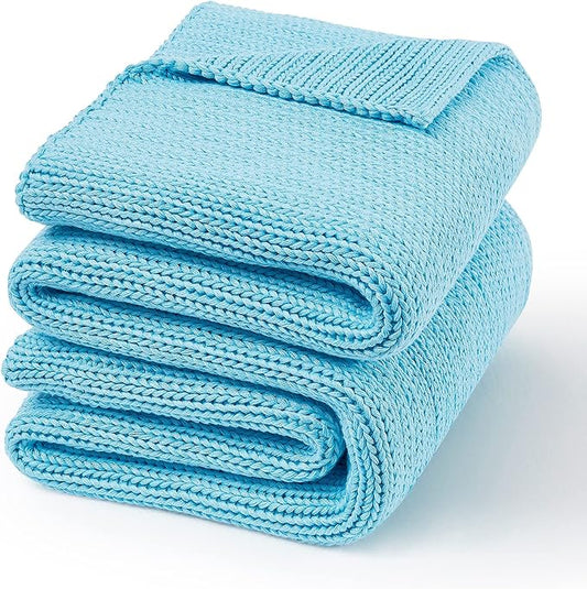 Guohaoi Knitted Weighted Blanket(Blue 50"x75" 20lbs),Home Décor Cooling Throw Blanket for Hot Sleepers,Hand Made Chunky Knit Heavy Blanket for Adults Use on Full Size Bed