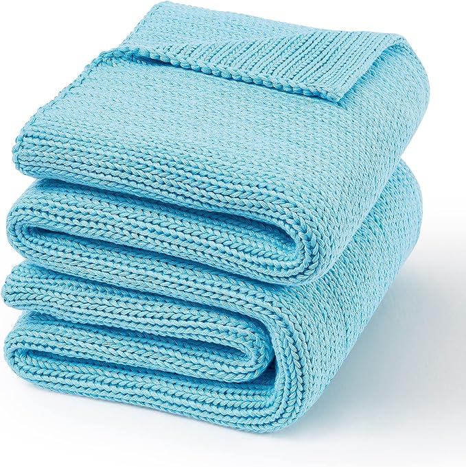 Guohaoi Knitted Weighted Blanket(Blue 60"x80" 20lbs),Home Décor Cooling Throw Blanket for Hot Sleepers,Hand Made Chunky Knit Heavy Blanket for Adults Use on Queen/King Size Bed