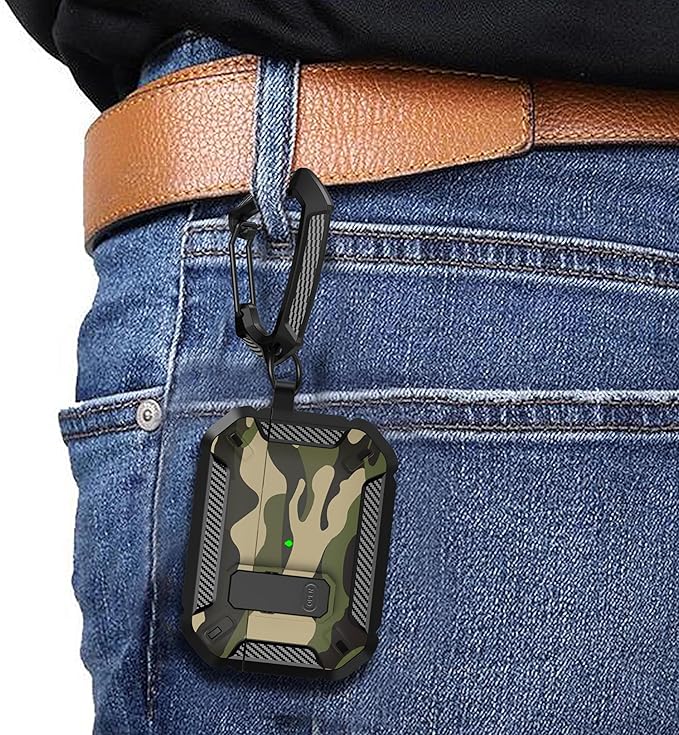 Maxjoy AirPods Pro 2nd/1st Generation Case Cover with Lock, AirPods Pro 2 Protective Case with Keychain Compatible with Apple AirPod Pro2 2023 USB C Cable 2022 Lightning Cable/ Pro1 2019, Jungle Camo