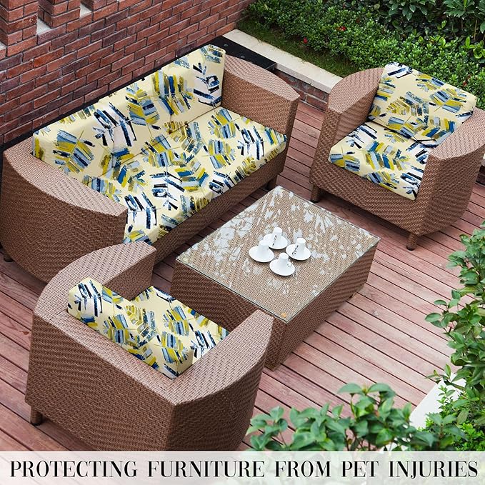8Pcs Stretch Patio Cushion Covers Outdoor Cushion Cover, Jacquard Stretch Cushion Covers, Cover Replacement, Outdoor Sofa Covers, Washable Furniture Couch Cushion Cover (Yellow Maple)