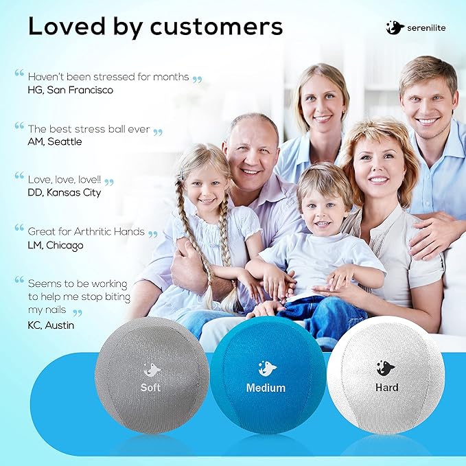 Serenilite Hand Therapy Exercise Stress Ball Bundle - Tri-Density Stress Balls for Adults & Grip Strengthening