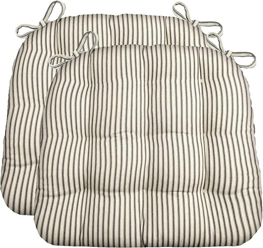 Barnett Home Decor Dining Chair Cushions, 16.5 x 18, Pack of 2 – Ticking Stripe Black – 100% Cotton, Latex Foam Fill