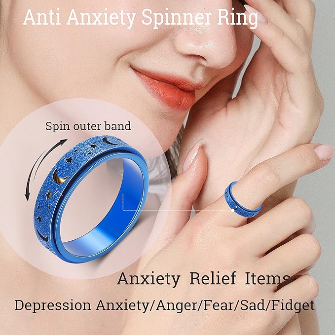 Anxiety Ring for Women Spinner Ring Fidget Ring Fidget Toys Adults Spinner Rings for Anxiety Fidget Rings for Anxiety for Women Anxiety Fidget Ring Men Blue Size 10