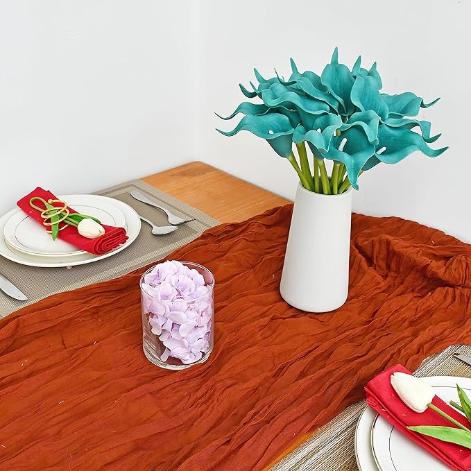 Mandy's PU Teal Calla Lily Artificial Flowers 20 Stems 13.5in Faux Realistic Centerpiece DIY Bridal Bouquet Home Décor