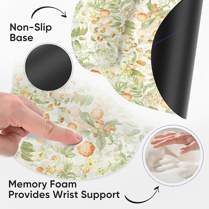 RICHEN Ergonomic Mouse Pad with Wrist Support,Non-Slip Rubber Base for Computer Laptop & Mac,Lightweight Rest for Home,Office & Travel (Orange Flowers)