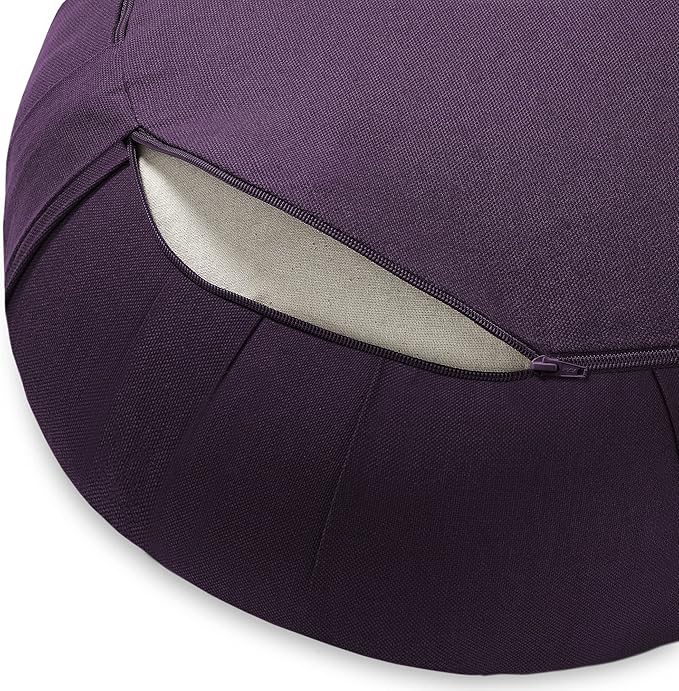 Zafu Meditation Cushion, 15" Round Buckwheat Yoga Pillow with Organic Cotton Cover