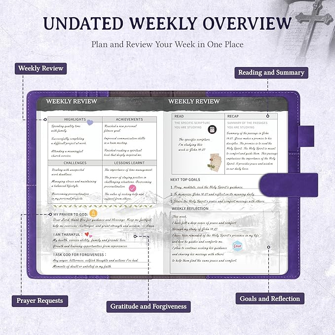 Ospelelf Purple Faux Leather Daily Prayer Journal for Women - Gratitude Journal Bible Study Guided Notebook Planner, Gifts for Christian, Undated 3 Month