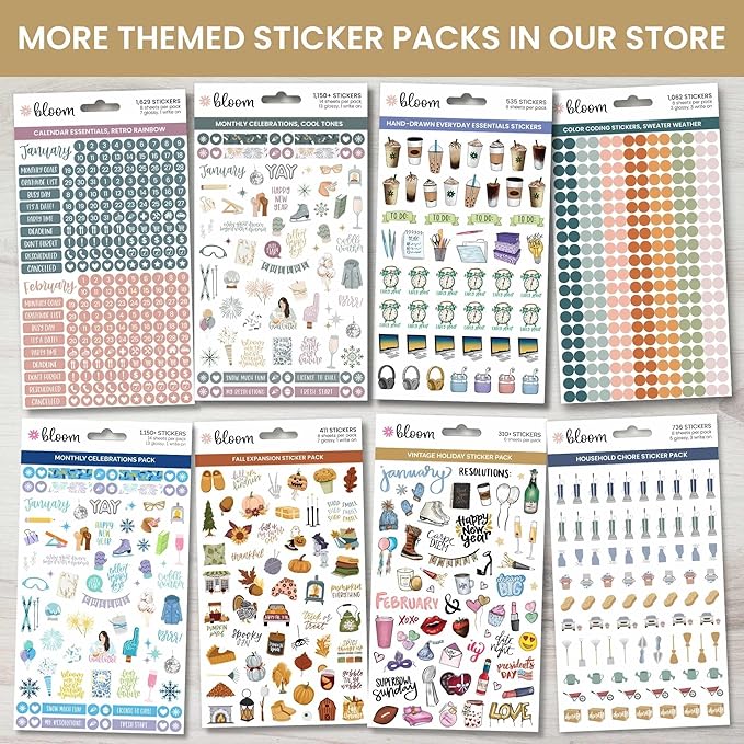 bloom daily planners Seasonal Bucket List Planner Stickers - Spring, Summer, Fall, Winter Activity Goals for Adults - 8 Sheets / 275+ Illustrations - Adventure Icons for Planning or Scrapbooking