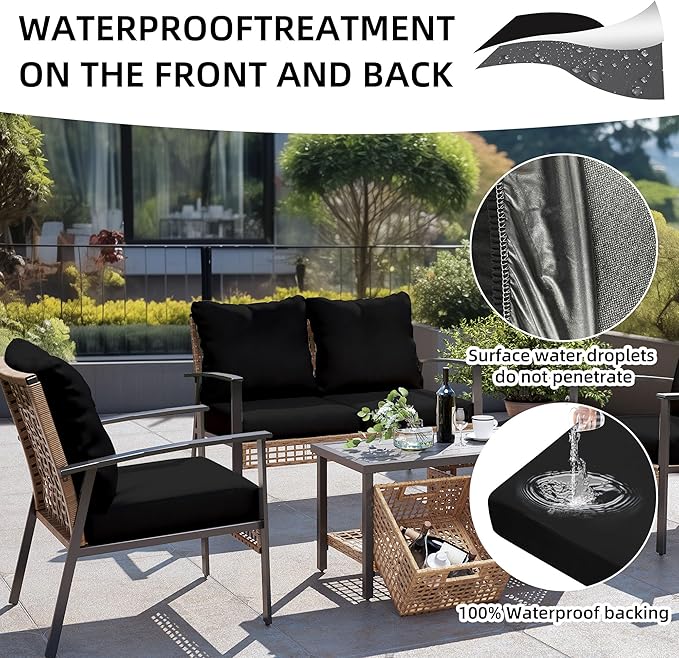 8Pcs Outdoor Cushions Covers Waterproof, Patio Cushion Covers, Stretch Cushion Covers Replacement,Cushion Slipcovers, Furniture Cushion Covers (Black, 8PCS)