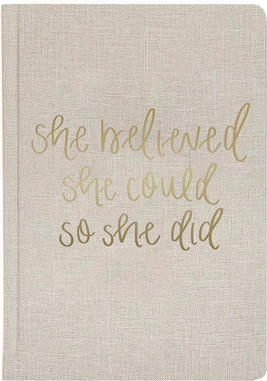 Sweet Water Decor Cute Motivational Lined Composition Notebook for Women, 100 Ruled Pages for Writing, Diary with Fabric Inspirational Cover (Tan She Believed She Could)