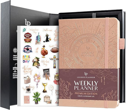 Legend Weekly Planner Premium – Undated Weekly, Monthly & Budget Planner – Life Organizer for Time Management & Productivity, A5 (Rose Gold, New Cover)