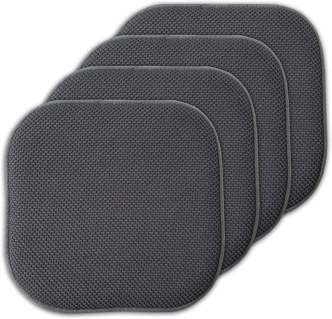 Sweet Home Collection 4 Pack Memory Foam Honeycomb Nonslip Back 16" x16" Chair/Seat Cushion Pad,Charcoal Gray