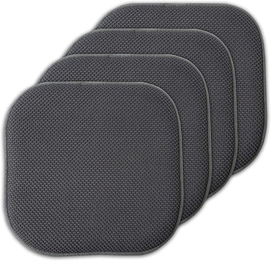 Sweet Home Collection 4 Pack Memory Foam Honeycomb Nonslip Back 16" x16" Chair/Seat Cushion Pad,Charcoal Gray