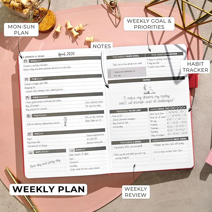 Clever Fox Planner – Undated Weekly & Monthly Planner for Productivity, Time Management & Goals – Organizer Journal – A5 (Red)