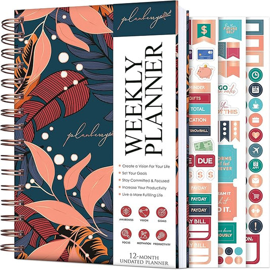 PLANBERRY Weekly Planner – Undated Life Organizer & Budget Planner – Time Management, Goal Setting, To-Do List, Work-Life Balance & Habit Tracker – 6.1″ x 8.1″ (Tropical Night)