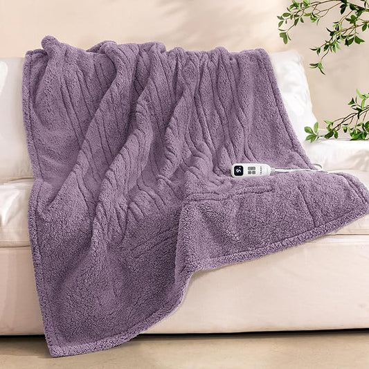 Electric Heated Blanket Full Size 72x84 inches, Fast Heating w/ 10 Heat Settings & 2/4/8/10H Auto Timer, Double-Sided Sherpa, Ultra Soft & Cozy for Couch, Bed, Office, Machine Washable, Purple
