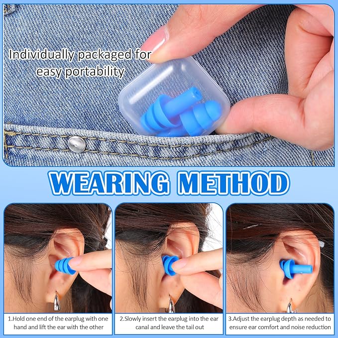 TrelaCo 100 Pairs Ear Plugs Bulk, NRR 29dB Reusable Silicone Ear Plugs with Plastic Cases Soft Foam for Sleeping Noise Cancelling for Concerts Shooting Swimming Noise Reduction(Blue)