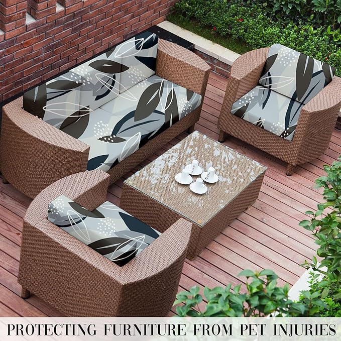 8Pcs Stretch Patio Cushion Covers Outdoor Cushion Cover, Jacquard Stretch Cushion Covers, Cover Replacement, Outdoor Sofa Covers, Washable Furniture Couch Cushion Cover (Iceland)