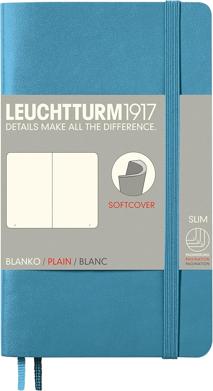 LEUCHTTURM1917 - Notebook Softcover Pocket A6-123 Numbered Pages for Writing and Journaling (Plain, Nordic Blue)