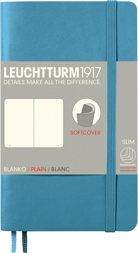LEUCHTTURM1917 - Notebook Softcover Pocket A6-123 Numbered Pages for Writing and Journaling (Plain, Nordic Blue)