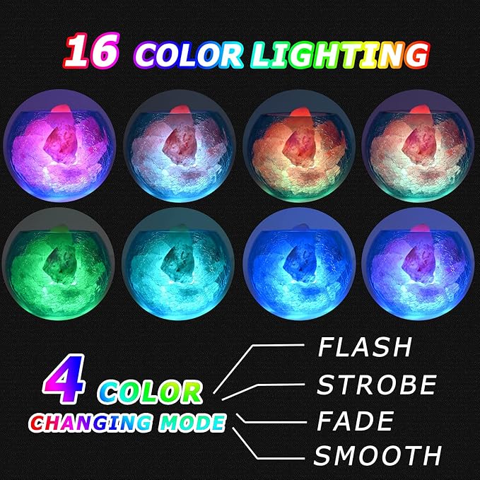 USB Himalayan Salt Lamp with Remote Control, 16 Colors Lighting & 4 Color Changing Mode Salt Rock Lamp, Used for Holiday Gift, Home Deco, Yoga, Office