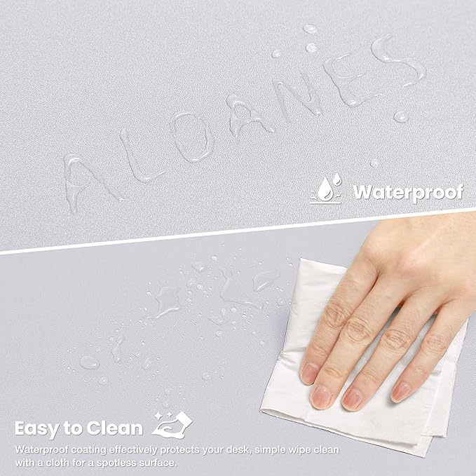 ALOANES Silvery Waterproof Desk Mat, Large Extended Mouse Mat, Office Desk Protector with Anti-Slip Base, Stitched Edge, Grain Jacquard Surface,Perfect for Gamer,Office&Home,XL(11.81''x27.56''x0.12'')