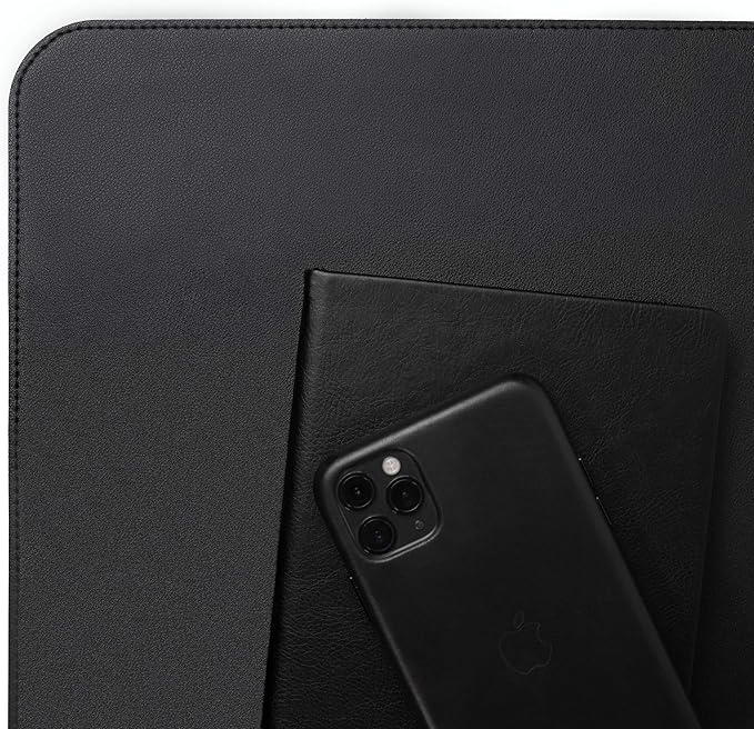 Vine Creations Leather Desk Mat 24" x 17", Desk Protector, PU Leather Desk Pad, Non Slip Small Desk Pad Mat, Desk Blotter, Desk Pads on Top of Desks, Home or Office Small Desk Mat (Black)
