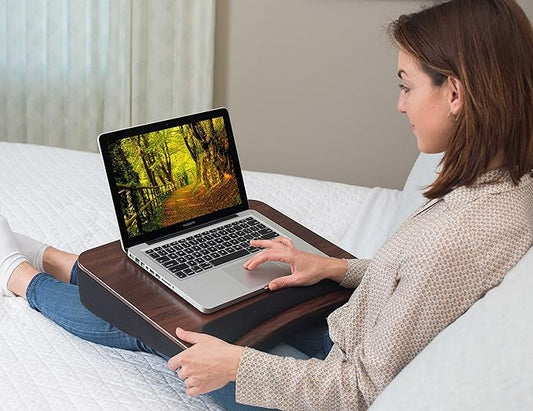 Sofia + Sam Multi Tasking Lap Desk with Memory Foam Cushion | Wrist Rest Cushion | Fits Laptops Up to 17" | Portable Laptop and Book Stand | Black | Wood Top | Work from Home