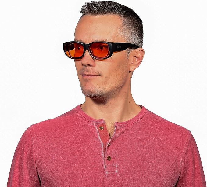 Fit Over 99.9% Blue Light Blocking Glasses for Sleep - Amber Nighttime Eyewear - Turn your Prescription & Reading Glasses Into World-Class Blue Blockers