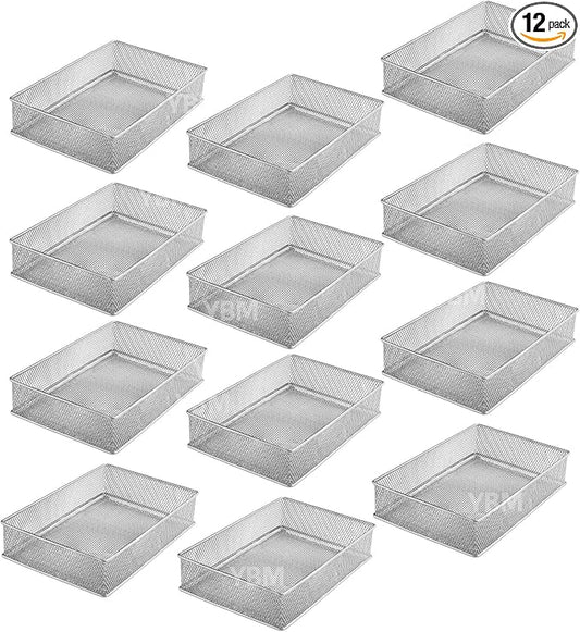 YBM HOME Silver Mesh Drawer Cabinet and or Shelf Organizer Bins, School Supply Holder Office Desktop Organizer Basket (12, 6x9x2 Inch)