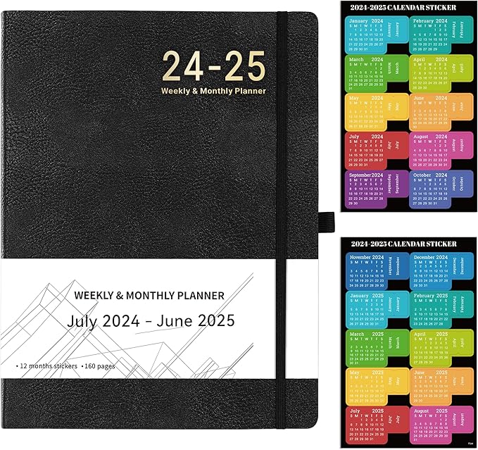 2024-2025 Planner - Weekly Monthly Planner 2024-2025, JUL 2024 - JUN 2025, 8.5" x 11", Leather Cover Planners 2025 with Thick Paper, Back Pocket with Notes Pages - Black