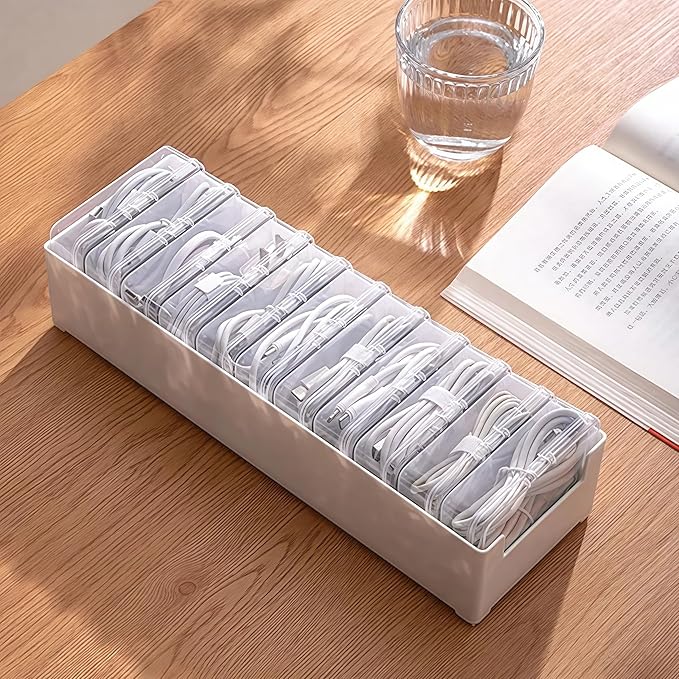 11 Box Cable Organizer Storage Box, Desktop Cable Management with Switch, Power Cord Organizer for Office,Home,Desk Accessories Storage Stationery Supplies and Accessories（Clear） (11 Box)