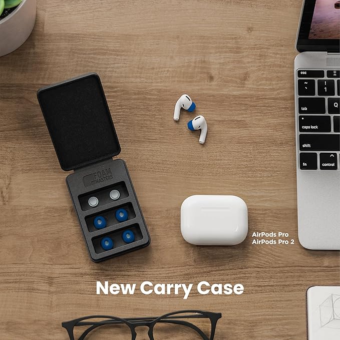 Foam Masters Ultra-Premium Memory Foam Ear Tips for AirPods Pro 1st & 2nd Gen | 3 Pairs | New Ver. | Secure Fit | Super Comfort | Better Noise Cancel | Replacement Buds (Small, Blue)