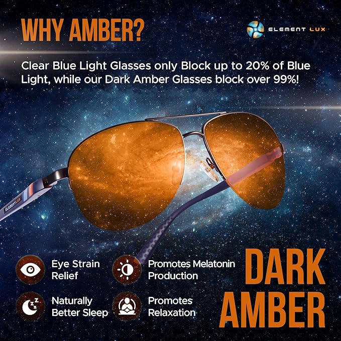 Blue Light Blocking Glasses Amber Lenses - For Better Sleep, Gaming, Eye Strain, Computer