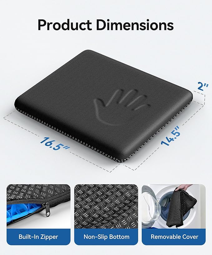 Gel Seat Cushion,Cool Chair Cushion for Office Chairs,Driving Car Seat Cushion Breathable,Wheelchair Cushions for Pressure Relief,Back Pain for Seat Cushion,Chair Pad with No-Slip Cover