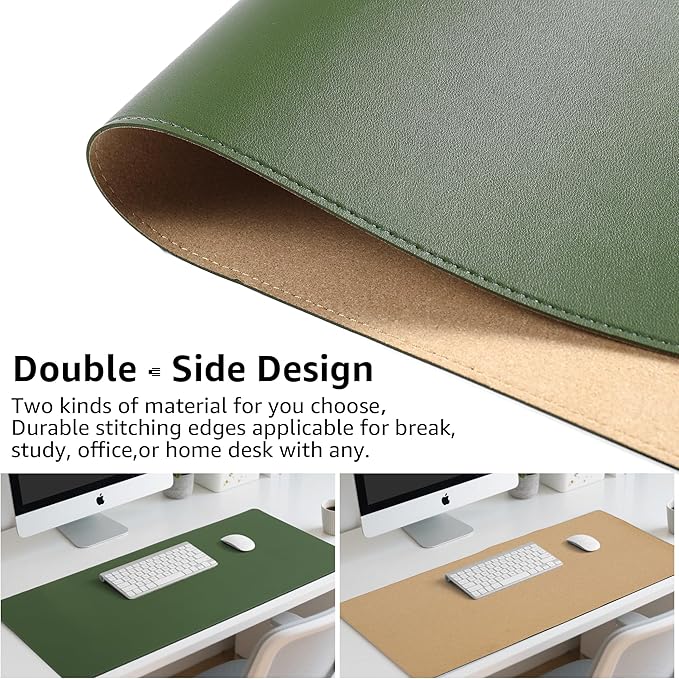 PU Leather Desk Mat, Large Mouse Pad with Cork Base, Writing Desk Blotter, Desk pad for Keyboard and Mouse,Keyboard mat for Desk Decor-Computer Mouse Pad(Dark Green, 31.5x15.7in)