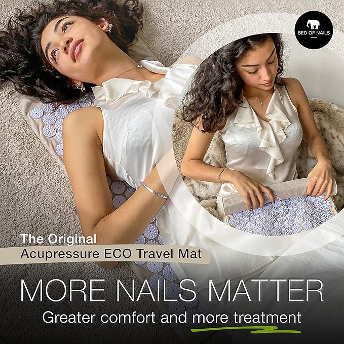 Original Comfortable Premium Eco Acupressure Mat Pillow Cushion Strap for Pain Relief, Increased Energy, Relaxation, Muscle Recovery with Tote Bag (ECO Travel)