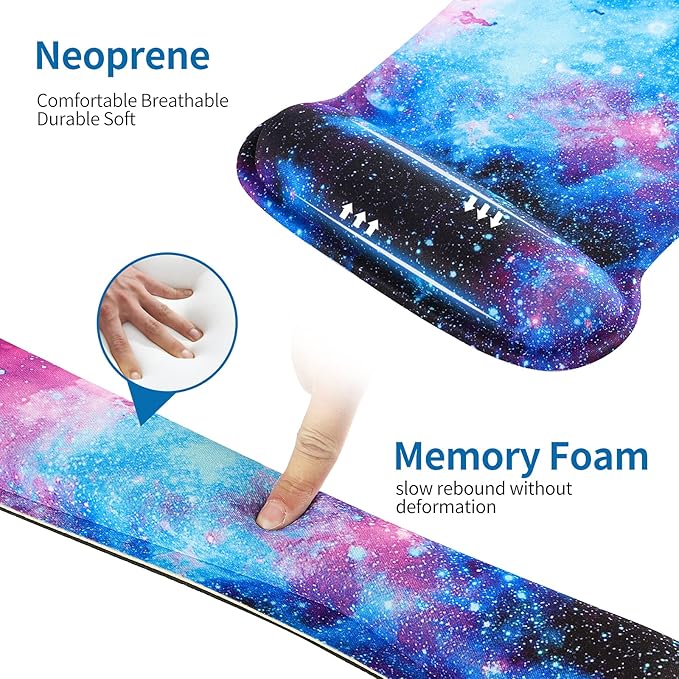 RICHEN Keyboard Wrist Rest Pad and Mouse Wrist Rest Support Mouse Pad Set,Sturdy & Comfortable & Lightweight for Easy Typing & Pain Relief-Ergonomic Support (Galaxy)