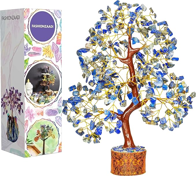 FASHIONZAADI Lapis Lazuli Crystal Tree of Life - Chakra Natural Handmade Gemstone Tree, Feng Shui Crystal Decoration, Money Spiritual Gift, Healing Crystal Chakra Decor