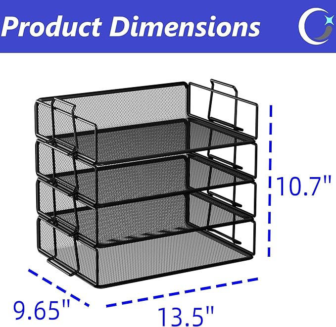 Stackable Letter Tray Paper Holder Desk Organizer for Home Office School, Black (4 Tier)