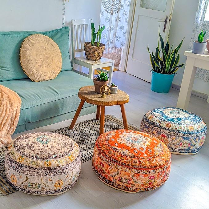 Mandala Life ART Bohemian Floor Cushion Cover –24 inches - Room Décor Decorative Round Pillow Case for Meditation, Yoga, and Boho Chic- Seating Area
