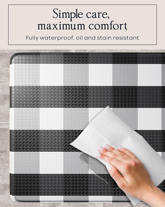 Anti-Fatigue Kitchen Mat Set – 2-Piece Memory Foam Cushioned Mats for Standing – Black & White, 18×30 & 18×60, 0.4 in Thick, Waterproof, Non-Slip – Homergy