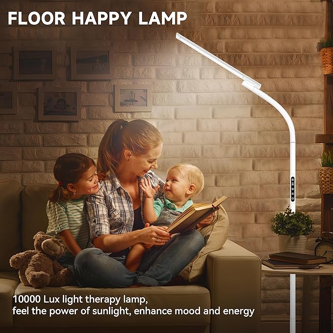 Happy Lamp,10000 Lux Happy Therapy Light, Floor Sun Therapy Lamp with 3 Adjustable Heights & 5 Colors & 5 Brightness Levels for Relaxing/Reading/Working