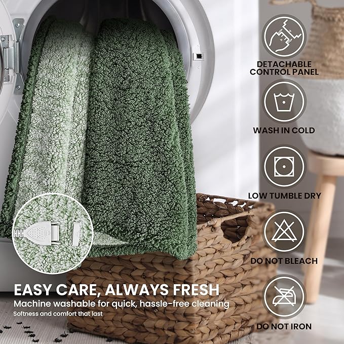 Electric Heated Blanket Throw 50x60 inches, Fast Heating w/ 10 Heat Settings & 2/4/8/10H Auto Timer, Double-Sided Sherpa, Ultra Soft & Cozy for Couch, Bed, Office, Machine Washable,Sage